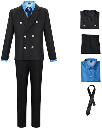 Windskids Sanji Kostüm Herren Cosplay Anime Piraten Könige Sanji Smoking Uniform Jacke Hemd Hose Krawatte Set für Halloween Karneval Party Geburtstag Maskerade Comic Con Performance Verkleidung, Blau Windskids Sanji Kostüm Herren Cosplay Anime Piraten Könige Sanji Smoking Uniform Jacke Hemd Hose Krawatte Set für Halloween Karneval Party Geburtstag Maskerade Comic Con Performance Verkleidung, Blau von Windskids