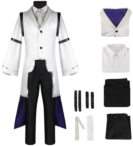 Windskids Sigma Kostüm Herren Cosplay Anime Bungo Stray Dogs Komplett Uniform Set Jacke Hemd Futter Hose Krawatte mit Zubehör für Fancy Dress Up Halloween Karneval Party Maskerade Verkleidung, Weiß Windskids Sigma Kostüm Herren Cosplay Anime Bungo Stray Dogs Komplett Uniform Set Jacke Hemd Futter Hose Krawatte mit Zubehör für Fancy Dress Up Halloween Karneval Party Maskerade Verkleidung, Weiß von Windskids