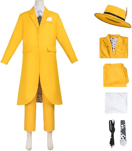 Windskids Stanley Kostüm mit Hut Herren Cosplay Maskenmann Jim Carrey Stanley Gelb Vintage Smoking Set Jacke Top Hose Träger Krawatte für Halloween Karneval Party Maskerade Performance Verkleidung Windskids Stanley Kostüm mit Hut Herren Cosplay Maskenmann Jim Carrey Stanley Gelb Vintage Smoking Set Jacke Top Hose Träger Krawatte für Halloween Karneval Party Maskerade Performance Verkleidung von Windskids
