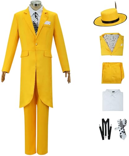 Windskids Stanley Kostüm mit Hut Herren Fasching Cosplay Grüngesicht Maskenmann Jim Carrey Stanley Vintage Komplett Smoking Set für Halloween Karneval Party Maskerade Performance Verkleidung, Gelb Windskids Stanley Kostüm mit Hut Herren Fasching Cosplay Grüngesicht Maskenmann Jim Carrey Stanley Vintage Komplett Smoking Set für Halloween Karneval Party Maskerade Performance Verkleidung, Gelb von Windskids
