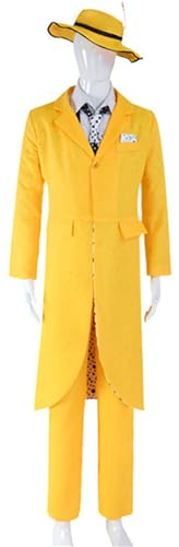 Windskids Stanley Kostüm mit Hut Herren Fasching Cosplay Maskenmann Jim Carrey Stanley Komplett Smoking Jacke und Hemd Hose Krawatte Riemen Set für Halloween Karneval Party Maskerade Verkleidung, Gelb Windskids Stanley Kostüm mit Hut Herren Fasching Cosplay Maskenmann Jim Carrey Stanley Komplett Smoking Jacke und Hemd Hose Krawatte Riemen Set für Halloween Karneval Party Maskerade Verkleidung, Gelb von Windskids