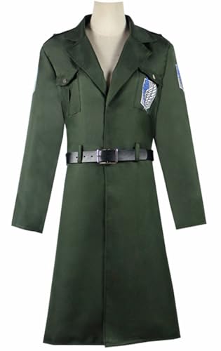 Windskids Survey Corps Kostüm Erwachsene Cosplay Anime AOT Eren Jäger Uniform Jacke Fliege Gürtel und Top Hose Set für Halloween Karneval Party Maskerade Theater Performance Verkleidung, Armeegrün von Windskids