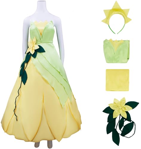 Windskids Tiana Kostüm mit Stirnband Damen Cosplay Frosch Prinzessin Tiana Deluxe Lange Abendkleid Top Rock Blattgürtel für Fancy Dress Up Halloween Weihnachten Karneval Party Geburtstag Verkleidung Windskids Tiana Kostüm mit Stirnband Damen Cosplay Frosch Prinzessin Tiana Deluxe Lange Abendkleid Top Rock Blattgürtel für Fancy Dress Up Halloween Weihnachten Karneval Party Geburtstag Verkleidung von Windskids