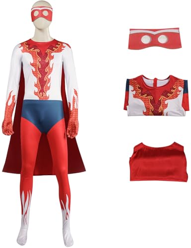 Windskids Titan Kostüm Herren Cosplay Megamind Titan Drucke Jumpsuit Umhang Maske Set für Halloween Karneval Party Geburtstag Maskerade Performance Verkleidung von Windskids