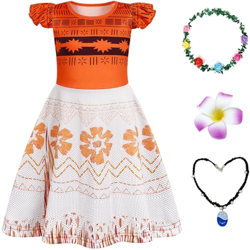 Windskids Vaiana Kostüm Mädchen Fasching Prinzessin Vaiana Ballerina Kleider mit Zubehör für Weihnachten Karneval Halloween Party Fest Geburtstag Verkleidung Loungewear Nachthemd von Windskids