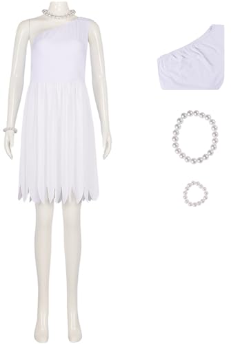 Windskids Wilma Kostüm mit Kette Armband Damen Fasching Cosplay Modern Primitiv Wilma Schräges Schulterkleid für Fancy Dress Up Halloween Karneval Geburtstag Party Maskerade Verkleidung Costume, Weiß von Windskids