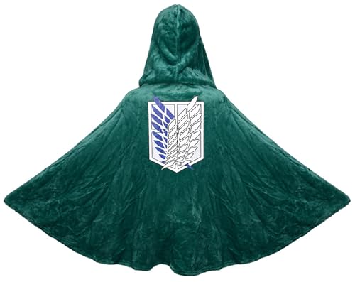 Windskids Wings of Liberty Cosplay Kostüm Erwachsene Anime AOT Scout Regiment Wings of Liberty Wärme Flanell Kapuzenumhang Jacke für Fancy Dress Up Halloween Karneval Party Maskerade Verkleidung, Grün von Windskids