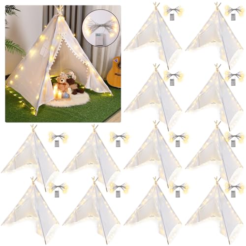 Windyun 12 Packungen Kinder Tipi Zelt mit Lichtern, Faltbares Waschbares Tipi Play Boho für Indoor Outdoor Spiele für Mädchen Jungen Sleepovers Geburtstag Schlummerparty von Windyun
