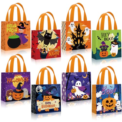 Windyun 48 Stück Halloween-Vliesbeutel, wiederverwendbar, Geschenkbeutel, Kürbis, Geisterbeutel, multifunktionale Geistertaschen mit Griff für Halloween, Geburtstag, Partygeschenke (Cartoon) von Windyun