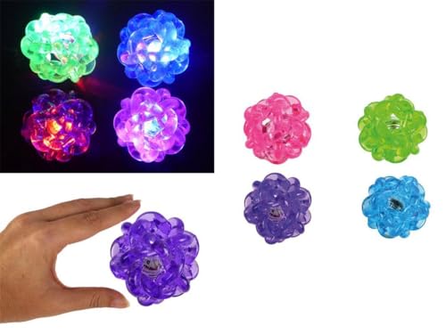 Kögler 4 x Flummi Hüpfball Knotenball Zopfball LED blinkend lila, pink, grün, blau 75 mm von Winfried Kögler GmbH