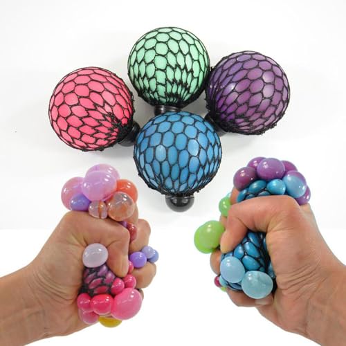 Winfried Kögler GmbH 4 x Rainbow Netzball Mesh Squishy Antistress Ball Quetschball Knetball Ø 6,5 cm von Winfried Kögler GmbH