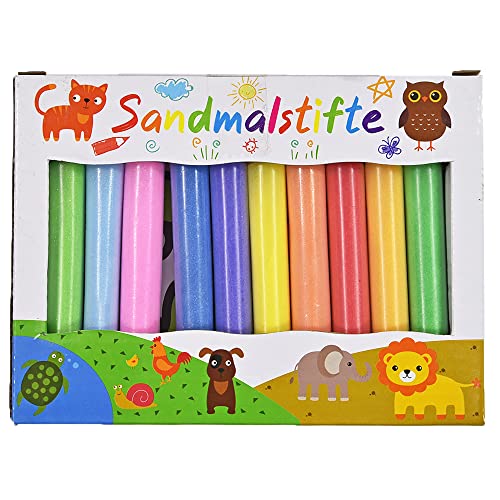 Kögler 80516 - Sandmalstifte, Set mit 10 Stiftfarben und 12 Motivkarten in der Größe 15 x 10 cm, zum kreativen Gestalten mit farbigem Sand von Kögler