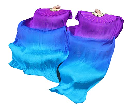 Winged Sirenny Bauchtanzschleier aus Seide, verstellbare Paare, 180 cm, Anbetungsflaggen, Luftschlangen (lila-blau-türkis) von Winged Sirenny
