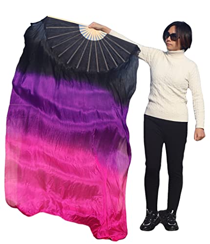 Winged Sirenny Large Single Silk Fan Veil 70"x 45", worship praise Adoration belly dance flag streamer (black-purple-pink) von Winged Sirenny