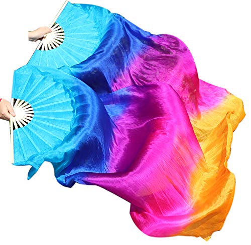 Winged Sirenny Paar Handgemalter Vielseitig Seidenfächer-Schleier mit Poi-Schnüren, Leichte 150cm Fächer-Pois für Bauchtanz, Tribal Dance, Bühnenshows & Spirituelle Tanz (Schillernd) von Winged Sirenny