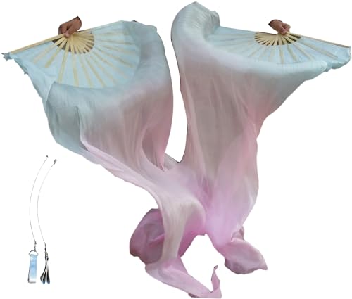 Winged Sirenny Spinning Worship Praise Fan Pois 59" (150 cm) in Pairs, Adjustable Lightweight Belly Dance Silk Fan Veil (pastel blue) von Winged Sirenny