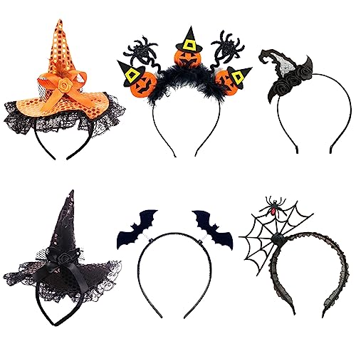 Halloween-Haarbänder, Kürbis-Spinnennetz-Hut, Fledermaus, Hexe, Stirnband, Süßes oder Saures, Kopfschmuck, Kostümzubehör für Kinder, Frauen, Erwachsene, Halloween, Party, Cosplay, Dekoration, 6 Stück von Winmany