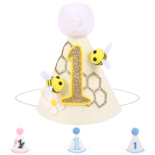 Winmany Baby 1. Geburtstag Hut Säugling Erster Geburtstag Kegel Kappe Kuchen Smash Party Foto Requisiten Kopfbedeckung Dekor für Mädchen Jungen (Biene) von Winmany