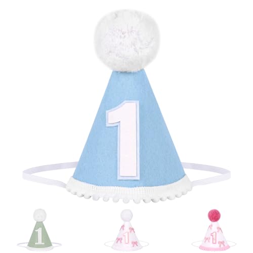 Winmany Baby 1. Geburtstag Hut Säugling Erster Geburtstag Kegel Kappe Kuchen Smash Party Foto Requisiten Kopfbedeckung Dekor für Mädchen Jungen (Blue) von Winmany