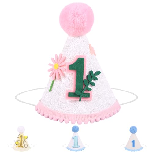 Winmany Baby 1. Geburtstag Hut Säugling Erster Geburtstag Kegel Kappe Kuchen Smash Party Foto Requisiten Kopfbedeckung Dekor für Mädchen Jungen (Blume) von Winmany