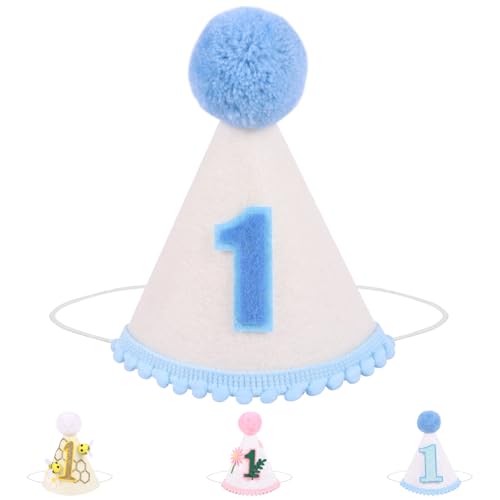 Winmany Baby 1. Geburtstag Hut Säugling Erster Geburtstag Kegel Kappe Kuchen Smash Party Foto Requisiten Kopfbedeckung Dekor für Mädchen Jungen (Weiß Blau) von Winmany