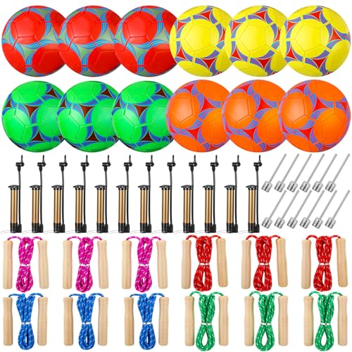 WinnerWhy 12 Sätze Betrieb Weihnachten unaufgepumpter Fußball Bulk mit Pumpe, Springseil, Außenfußball, Sportball, 2,2 m, verstellbares Springseil, Größe 5, Farbe 2) von WinnerWhy