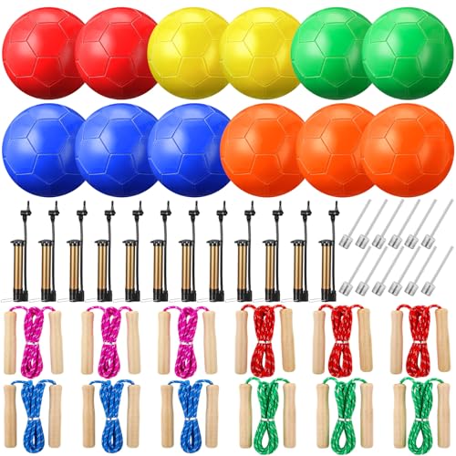 WinnerWhy 12 Sets Betrieb Weihnachts-Fußball ohne Luft mit Pumpe, Springseil, Außenfußball, Sportball, 2,2 m, verstellbares Springseil (bunt, Größe 5, Farbe 3) von WinnerWhy