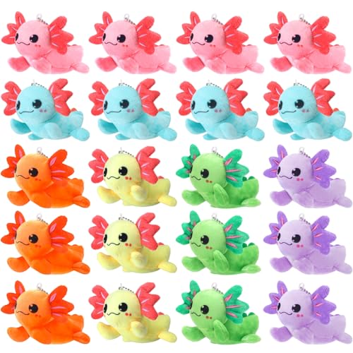 WinnerWhy Axolotl Plüschtiere, Axolotl, Stofftiere, Großpackung, Kawaii-Tier-Schlüsselanhänger, kleine Plüsch-Geschenke, Ornament, Geburtstag, Partyzubehör, 20 Stück (mehrfarbig) von WinnerWhy