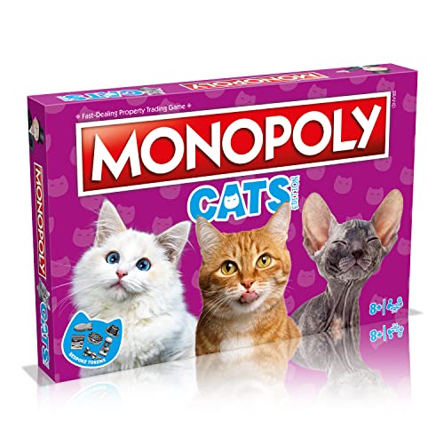 Cats Monopoly Brettspiel English Edition, Spielen Sie mit Ihren Lieblingskatzen mit maßgeschneiderten Spielsteinen und tauschen Sie Ihren Weg zum Erfolg, lustiges Familien-Brettspiel ab 8 Jahren von Winning Moves