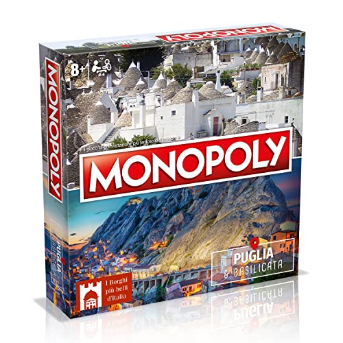 Winning Moves, Die schönsten Dörfer Italiens Ausgabe Apulien & Basilikata Monopoly, italienische Ausgabe, Familienspiel, ab 8 Jahren + von Winning Moves