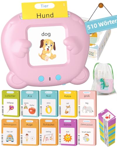 Winnrok 510 Wörter Sprechende Lernkarten Deutsch 31 Thema, Sprachförderung Vokabelfreund Lernen Flash Karten für Kinder, Montessori Spielzeug ab 2 3 Jahre, Kinderspielzeug Oster-Geschenke Rosa von Winnrok