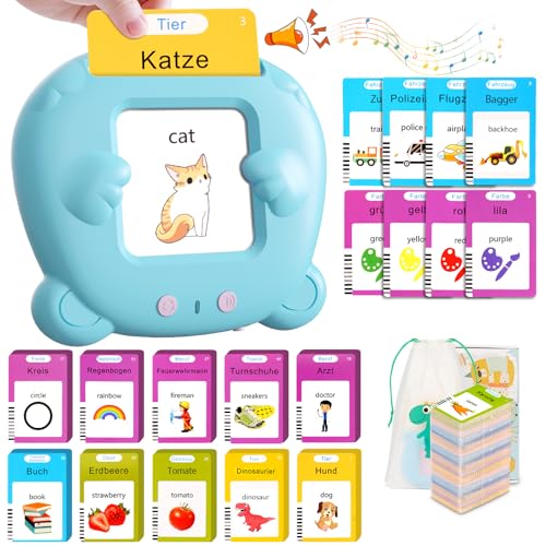 Winnrok Sprechende Lernkarten Deutsch Englisch,Sprachförderung Lernspielzeug für Kinder ab 2-6 Jahr,224 Wörter 112 Blätter Lernkarten,Sprachspiele Interaktives Spielzeug für Mädchen Jungen von Winnrok