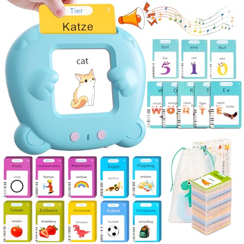 Winnrok Sprechende Lernkarten Deutsch Englisch,510 Wörter Lernkarten,Sprachförderung Lernspielzeug für Kinder ab 2-6 Jahr Flash Cards,Sprachspiele Interaktives Spielzeug für Mädchen Jungen-Blau von Winnrok
