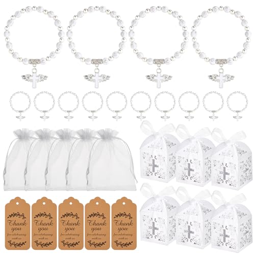 Winocbxt 200-teiliges Taufgeschenk-Set – 50 Engelskreuz-Rosenkranz-Armband, 50 Geschenkboxen, 50 Organza-Beutel und 50 Dankeschön-Etiketten – ideal für Babypartys und Taufbedarf Winocbxt 200-teiliges Taufgeschenk-Set – 50 Engelskreuz-Rosenkranz-Armband, 50 Geschenkboxen, 50 Organza-Beutel und 50 Dankeschön-Etiketten – ideal für Babypartys und Taufbedarf von Winocbxt