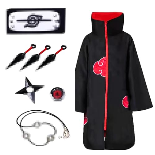 Mantel für Erwachsener, Unisex Cosplay Anime Kostüm Itachi Mantel Cosplay Halloween Weihnachten Party Kostüm Umhang, mit Stirnband und Ring(XXL) von Winric