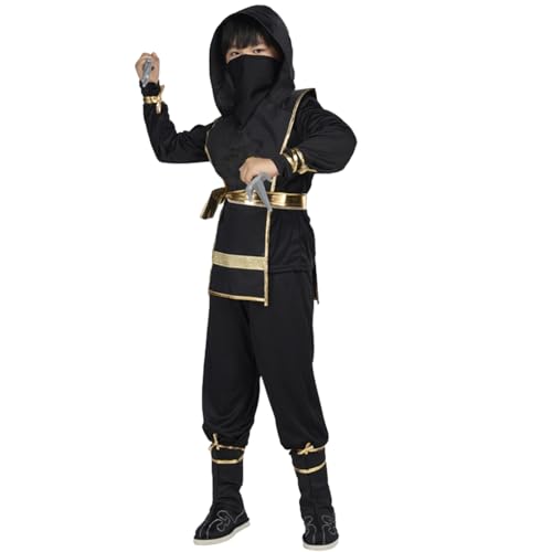 Ninja Kostüm Kinder, Kinderkostüm 5 Pcs Ninja Set, Jungen Mädchen Ninja Anzug Kinder, Ninja Zubehör Kostüm für Halloween Verkleidung Karneval Party Cosplay, Rot Schwarz von Winric