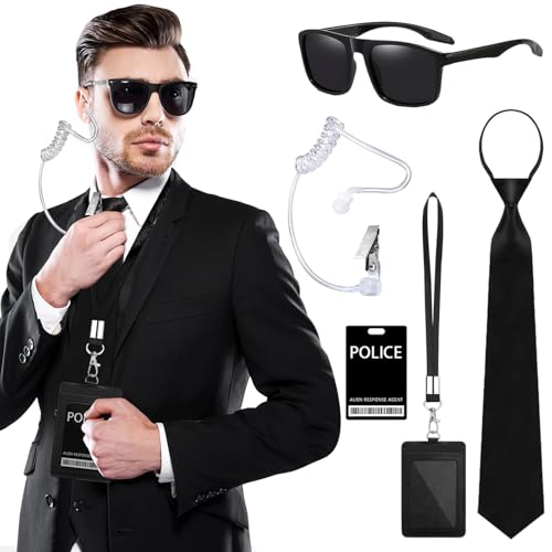 Winric Agent Kostüm Zubehör 6 Stück Geheimdienst Kostüm Set Brille Kopfhörer Krawatte Lanyard Kartenhalter ID Karte für Maskerade Cosplay Party Winric Agent Kostüm Zubehör 6 Stück Geheimdienst Kostüm Set Brille Kopfhörer Krawatte Lanyard Kartenhalter ID Karte für Maskerade Cosplay Party von Winric