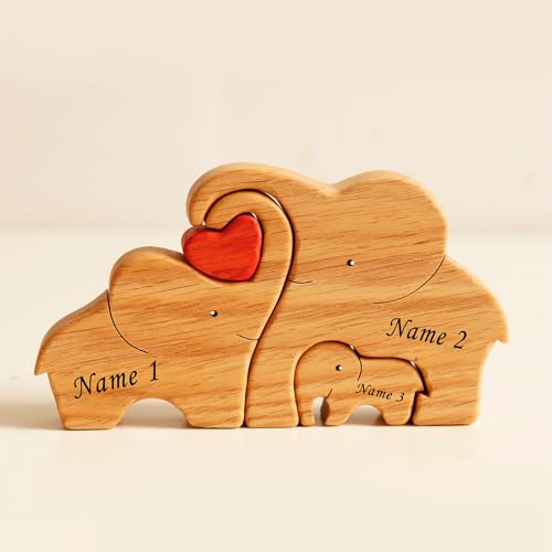 Personalisiertes Holz Kunst Puzzle der Elefantenfamilie, Benutzerdefinierte Holzelefanten Schnitzereien Familie Puzzle Geschenk, Desktop Ornament Home Tischdekoration für Familie Andenken Geschenke von Winscoy