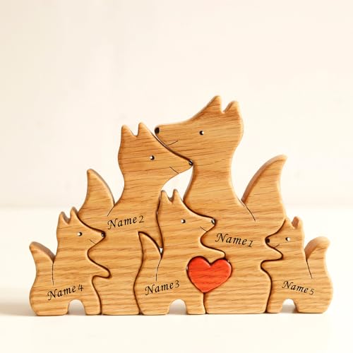 Personalisiertes Holz Kunst Puzzle der Fuchsfamilie, Benutzerdefinierte Holzfuchs Schnitzereien Familie Puzzle Geschenk, Desktop Ornament Home Tischdekoration für Familie Andenken Geschenke von Winscoy