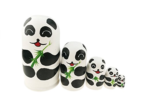 5 Stück 13 cm Cartoon Panda Matrjoschka-Puppen Russische Nesting Puppen Panda Stuff für Kinder handgefertigt Holz Stapelspielzeug Panda Bär Party Supplies kulturelle Andenken von Winterworm