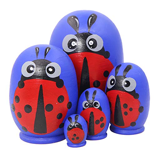 Set mit 5 niedlichen Marienkäfer-Motiven, blau, handbemalt, stapelbar, Spielzeug, handgefertigt, russische Nesting-Puppe für Kinder, Spielzeug zum Geburtstag Set mit 5 niedlichen Marienkäfer-Motiven, blau, handbemalt, stapelbar, Spielzeug, handgefertigt, russische Nesting-Puppe für Kinder, Spielzeug zum Geburtstag von Winterworm
