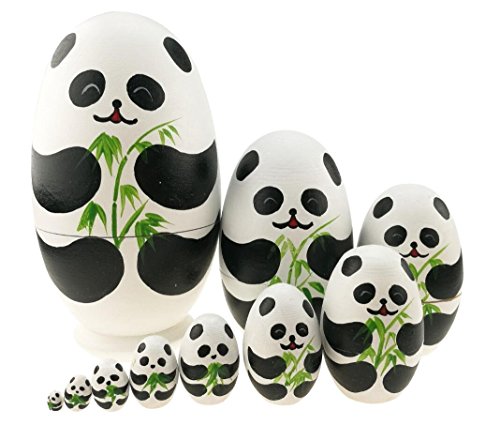 Set von 10 Tierthema Eiform Stapeln Spielzeug Russischen Puppe Handgefertigt Spielzeug aus Holz Osterei für Kinder Kinderzimmer Decor (Panda) von Winterworm