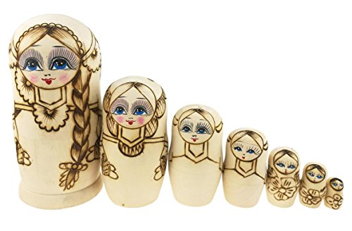 Winterworm Matroschka Puppen 7 Stück lange Zöpfe Mädchen Traditionelle russische Nesting Puppen Holz Stapelspielzeug Kinder Geschenk von Winterworm