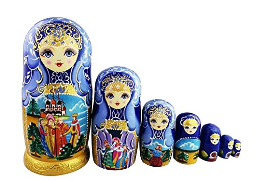 Winterworm Set mit 7 Stück Märchen blau gold glasiert Kleinkind Puppe Holz stapelbar Spielzeug traditionell russische Nesting Puppen handgefertigt Matrjoschka Puppe Kinder Spielzeug Souvenir Winterworm Set mit 7 Stück Märchen blau gold glasiert Kleinkind Puppe Holz stapelbar Spielzeug traditionell russische Nesting Puppen handgefertigt Matrjoschka Puppe Kinder Spielzeug Souvenir von Winterworm