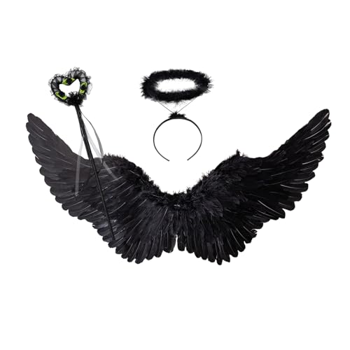 3er Engelsflügel Schwarz mit Heiligenschein & Zauberstab Set,60 cm Schwarzer Engel Teufels Flügel Accessoires,Engel und Teufel Kostüm Kinder für Halloween Karneval Cosplay Party Fasching Verkleidung 3er Engelsflügel Schwarz mit Heiligenschein & Zauberstab Set,60 cm Schwarzer Engel Teufels Flügel Accessoires,Engel und Teufel Kostüm Kinder für Halloween Karneval Cosplay Party Fasching Verkleidung von Winwild
