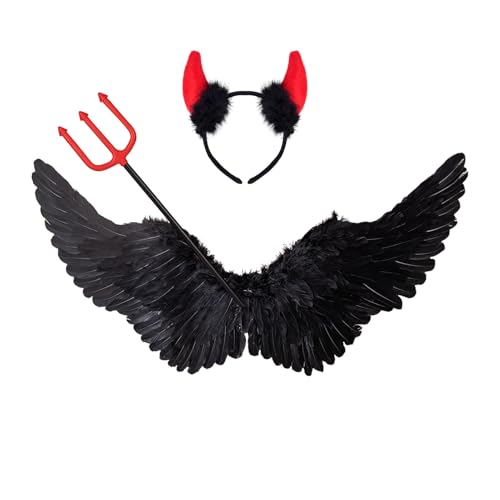 60CM Schwarz Engelsflügel mit Teufelshörner & Zauberstab Set,Teufel Kostüm Damen Engel Kostüm Accessoires Engel Teufels Flügel Erwachsene für Halloween Karneval Cosplay Party Fasching Verkleidung 60CM Schwarz Engelsflügel mit Teufelshörner & Zauberstab Set,Teufel Kostüm Damen Engel Kostüm Accessoires Engel Teufels Flügel Erwachsene für Halloween Karneval Cosplay Party Fasching Verkleidung von Winwild