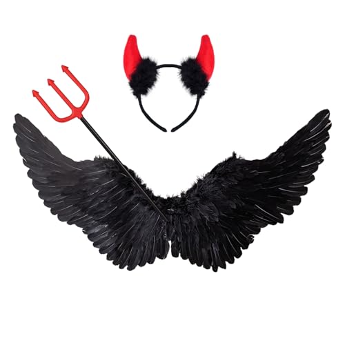 75CM Schwarz Engelsflügel mit Teufelshörner & Zauberstab Set,Teufel Kostüm Damen Engel Kostüm Accessoires Engel Teufels Flügel Erwachsene für Halloween Karneval Cosplay Party Fasching Verkleidung 75CM Schwarz Engelsflügel mit Teufelshörner & Zauberstab Set,Teufel Kostüm Damen Engel Kostüm Accessoires Engel Teufels Flügel Erwachsene für Halloween Karneval Cosplay Party Fasching Verkleidung von Winwild