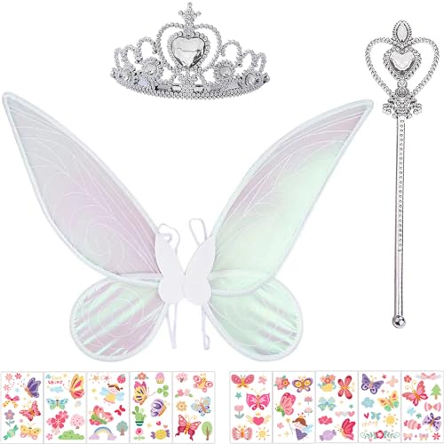 Feenflügel Weiß Halloween Karneval Feenflügel Erwachsene Kinder Elfenflügel Schmetterlingsflügel Erwachsene Glitzer Feen Flügel Kostüm Damen Fairy Wings(60×48CM) von Winwild