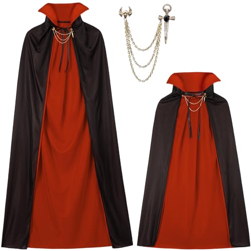 Vampir Umhang Stehkragen 130cm,Schwarz Rot Doppelseitig Adel Vampirumhang Kinder,Halloween Vampir Kostüm Kinder Draculas Umhang Vampire Cape für Halloween Verkleidung Masquerade Party Engelsflügel von Winwild