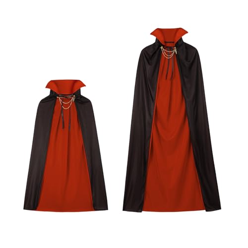 Vampir Umhang Stehkragen Kinder 110cm 90cm,Schwarz Rot Doppelseitig Adel Vampirumhang mit Abzeichen,Halloween Vampir Kostüm Kinder Draculas Umhang Vampire Cape für Halloween Verkleidung Engelsflügel von Winwild